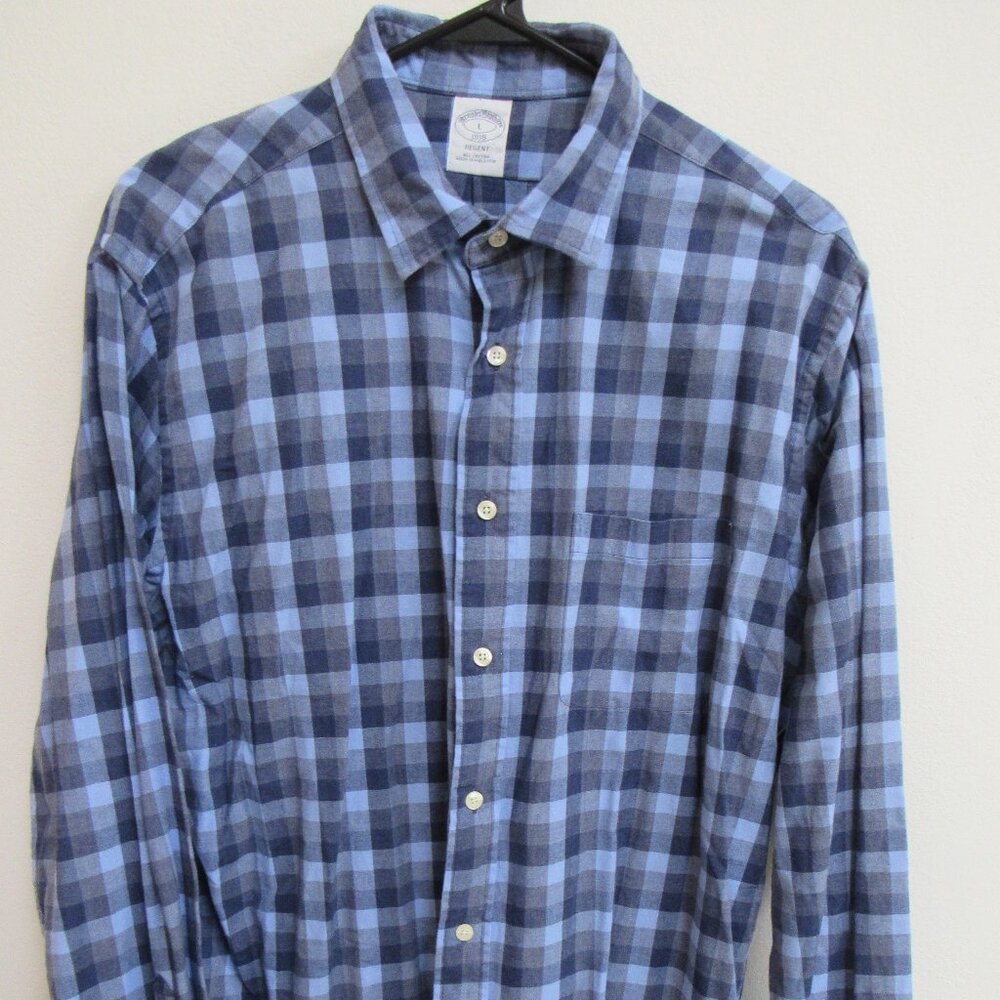 Brooks Brothers 1818 Regent Blue Plaid Long Sleeve Button-Up Cotton Shirt Large